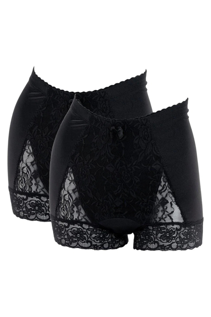 Rhonda Shear Women's 2-pack Leakproof Pin-Up Panty Lace Detail Black - Regular